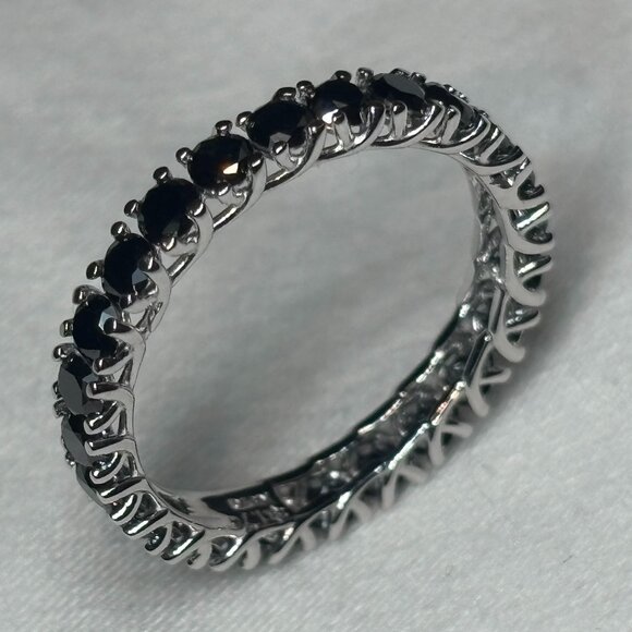 1.70CT Black Diamond Eternity Band 18K White Gold Natural Diamonds Stacking Ring - Picture 7 of 9